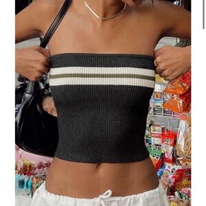 Knit Striped Bandeau Crop Top